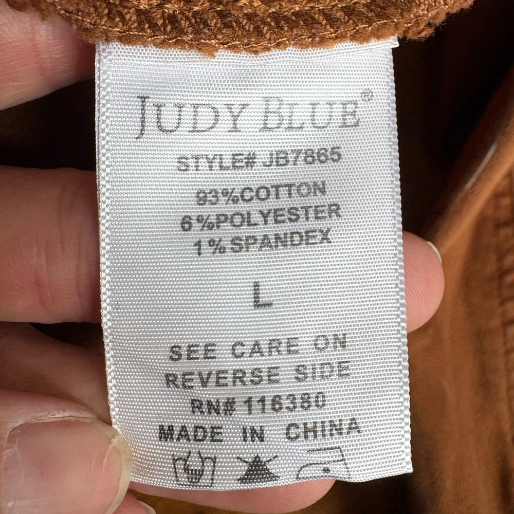 JUDY BLUE CAMEL GARMENT DYED GRINDING CROPPED DENIM JACKET LARGE - Picture 12 of 16